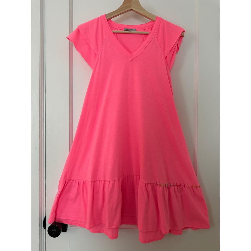 Lisa Todd Free Frills Hot Pink Cotton Flutter Sleeve Mini Dress XS Boho Preppy